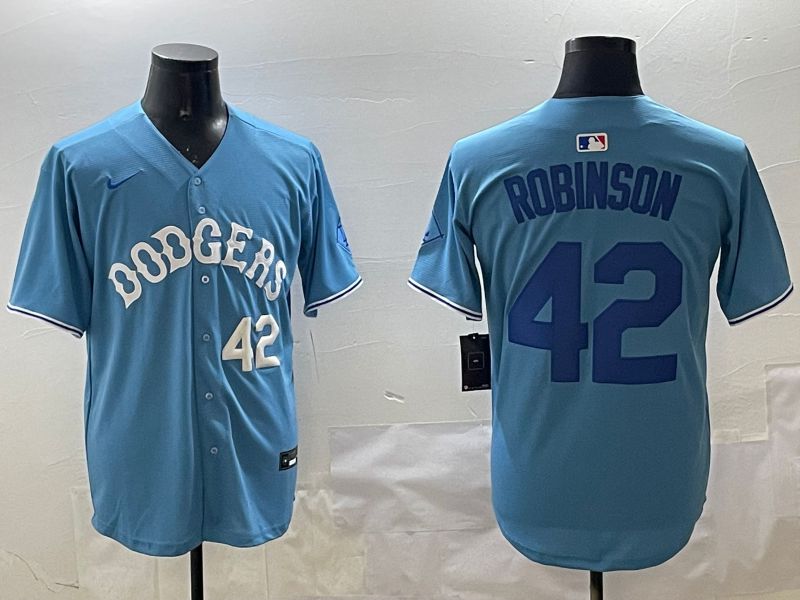 Men Los Angeles Dodgers 42 Robinson Light Blue Joint Name 2025 Nike MLB Jersey style 10